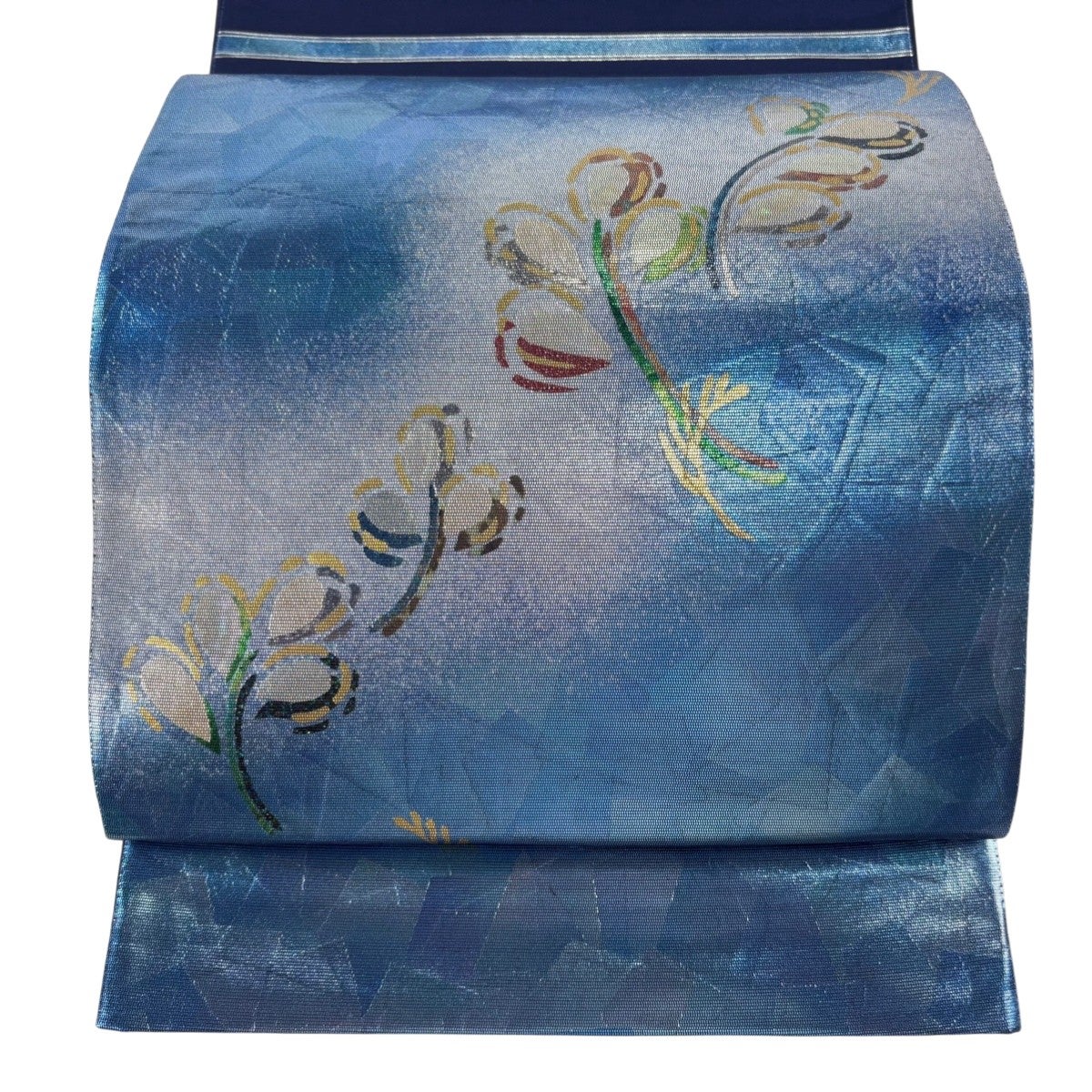 美品】 袋帯 名品 華文 縞 箔 灰色 お太鼓柄 正絹｜中古・古着