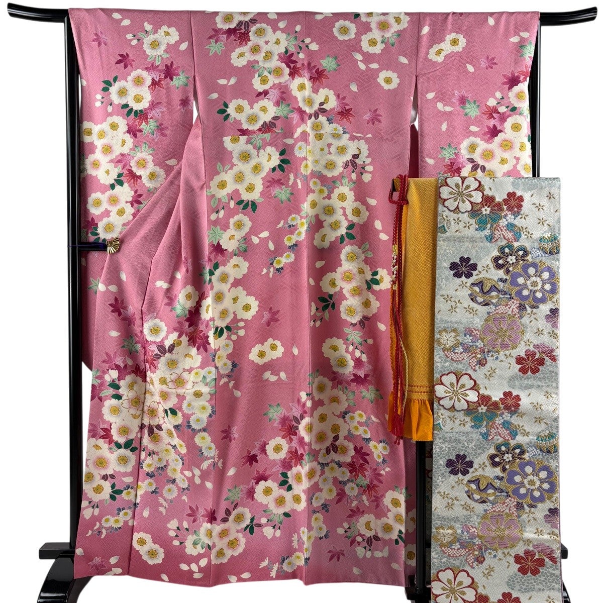 振袖 身丈165cm 裄丈65.5cm M 袷 袋帯フルセット 桜 菊 金糸 金彩