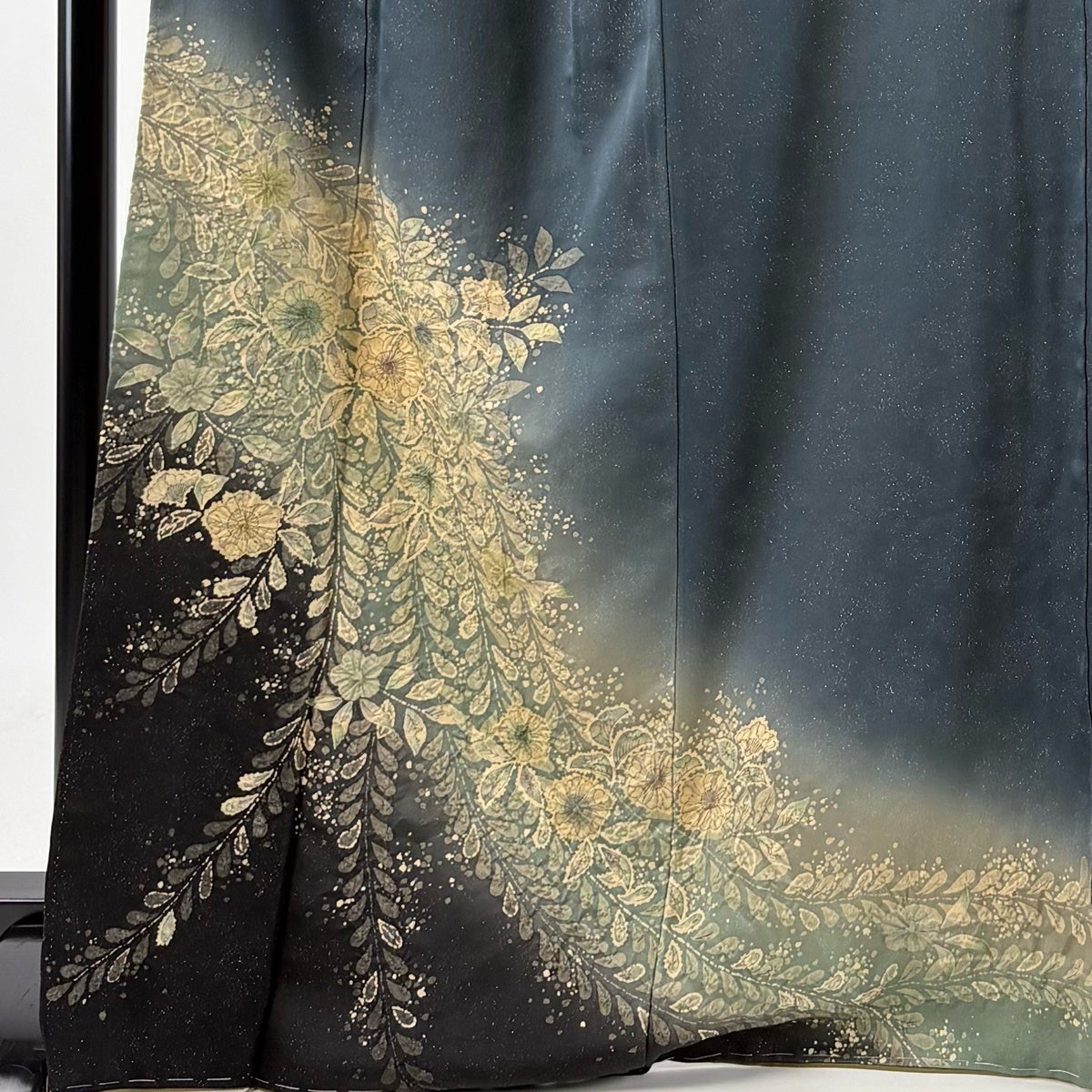訪問着 身丈167.5cm 裄丈66cm M 袷 辻が花柄 金通し ぼかし 青黒 正絹