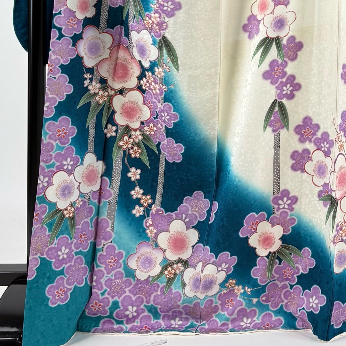 振袖 身丈168.5cm 裄丈69cm L 袷 梅 竹 金糸 金彩 青緑 正絹 名品