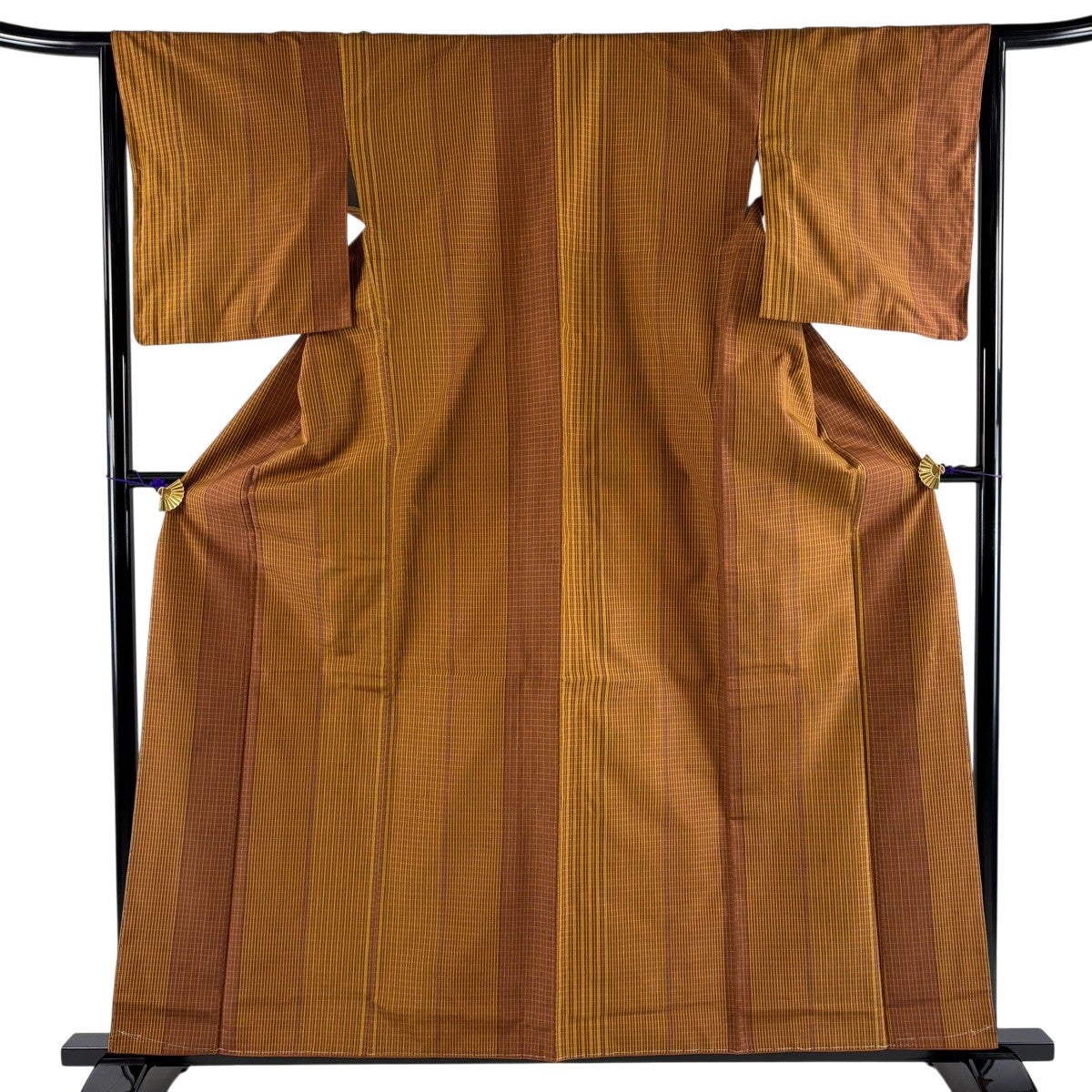 紬 身丈159cm 裄丈64.5cm M 袷 格子 茶色 正絹 名品｜中古・古着