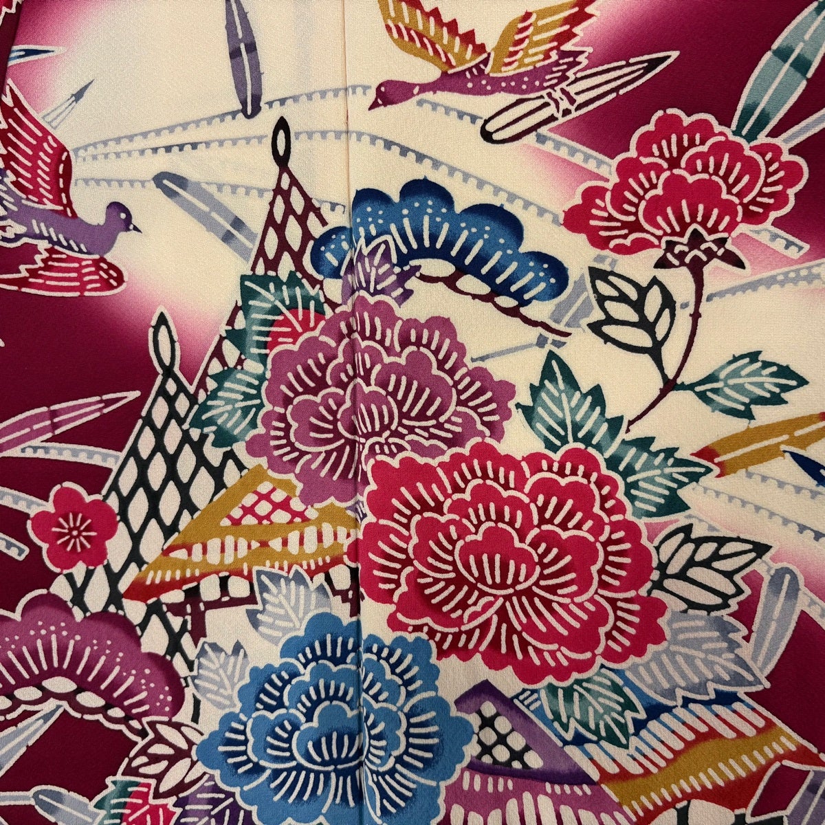 美品】 振袖 身丈161.5cm 裄丈64cm M 袷 やまと 草花 網干 染め分け