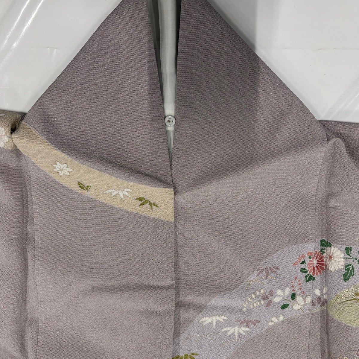 訪問着 身丈156cm 裄丈64cm M 袷 鼓 花鳥 金銀彩 ぼかし 灰紫 正絹