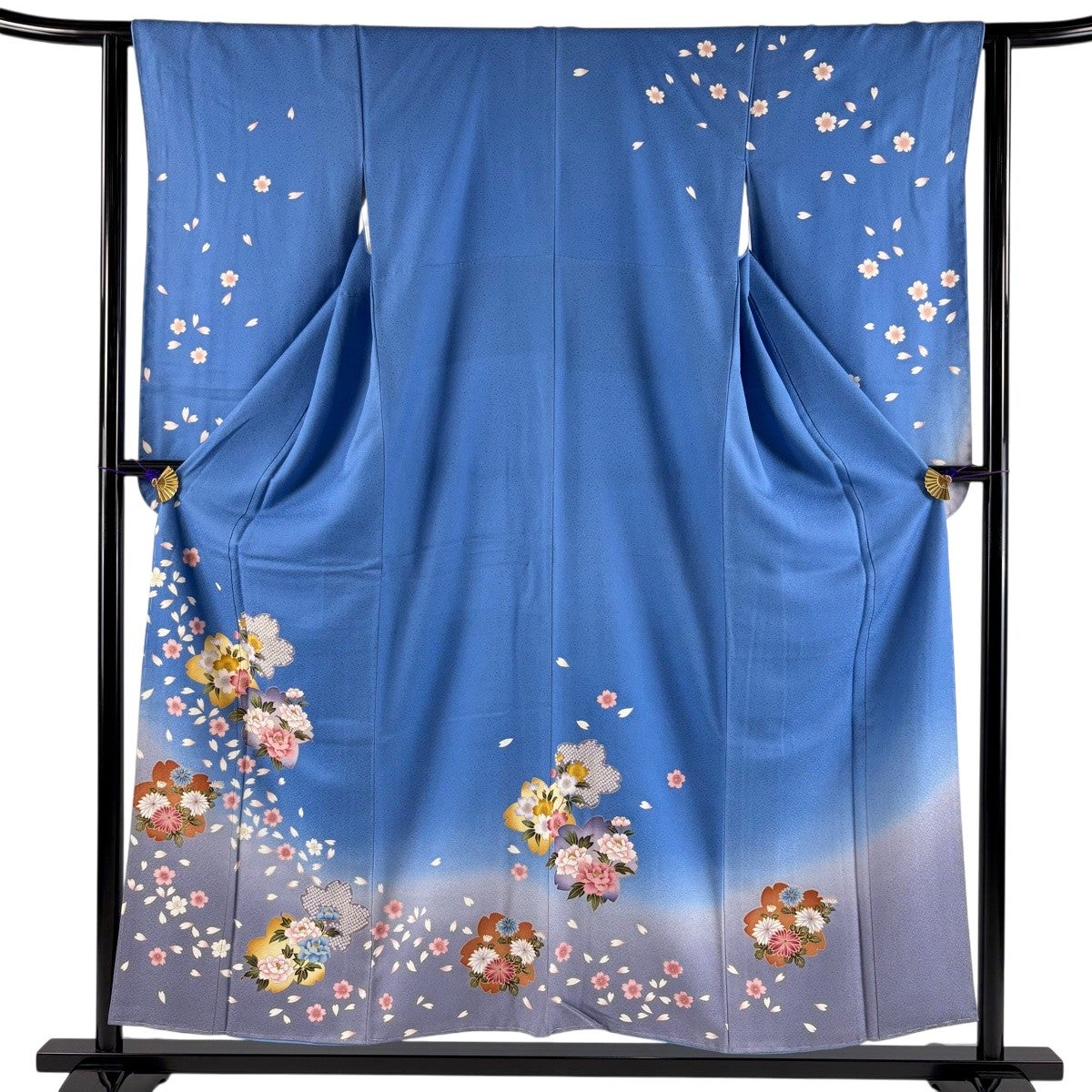 振袖 身丈154.5cm 裄丈63cm S 袷 二尺袖 桜 牡丹 金彩 ぼかし 水色