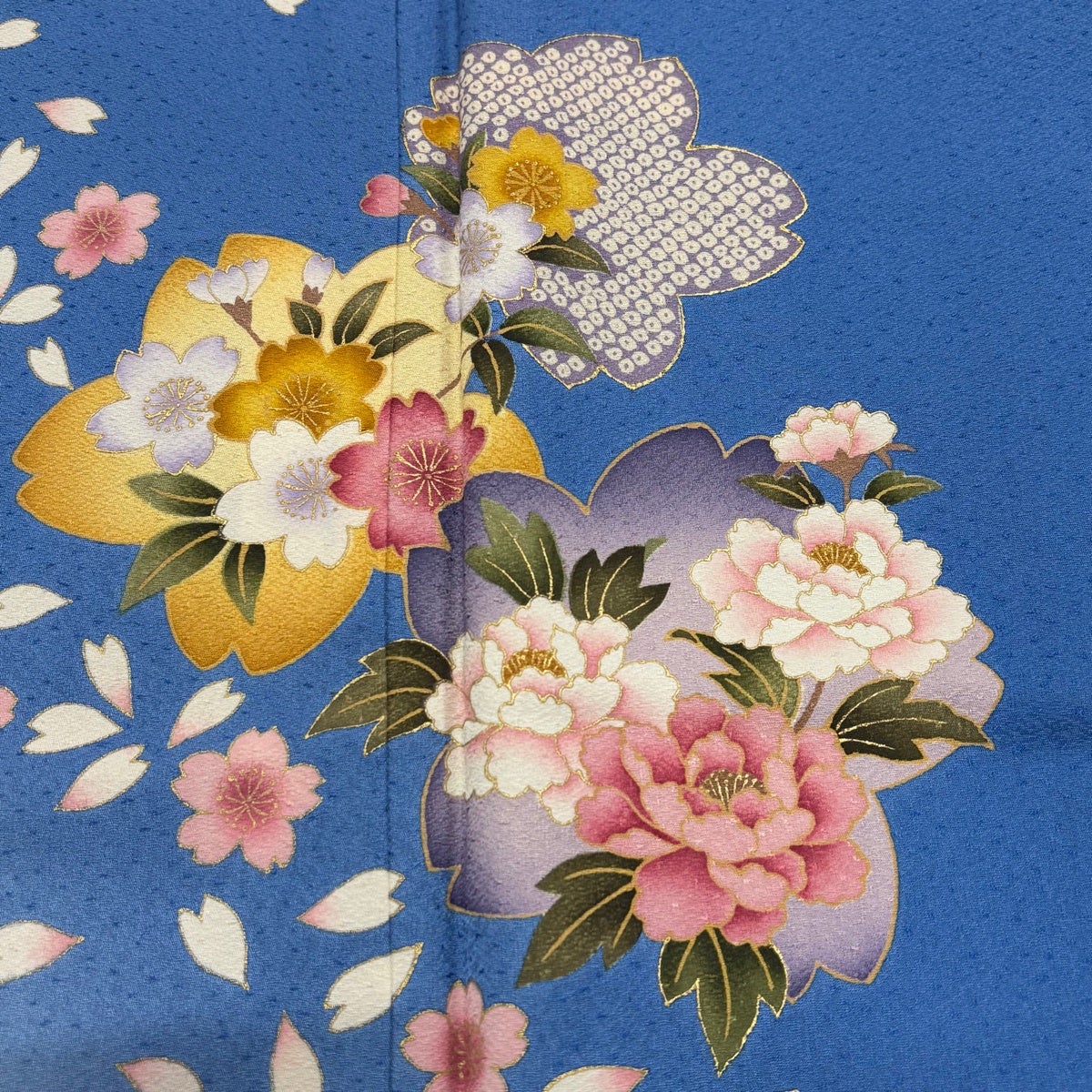 振袖 身丈154.5cm 裄丈63cm S 袷 二尺袖 桜 牡丹 金彩 ぼかし 水色