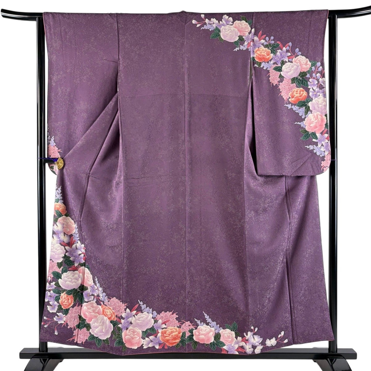 美品】 振袖 身丈155cm 裄丈63cm S 袷 二尺袖 草花 地紋 金通し 金彩