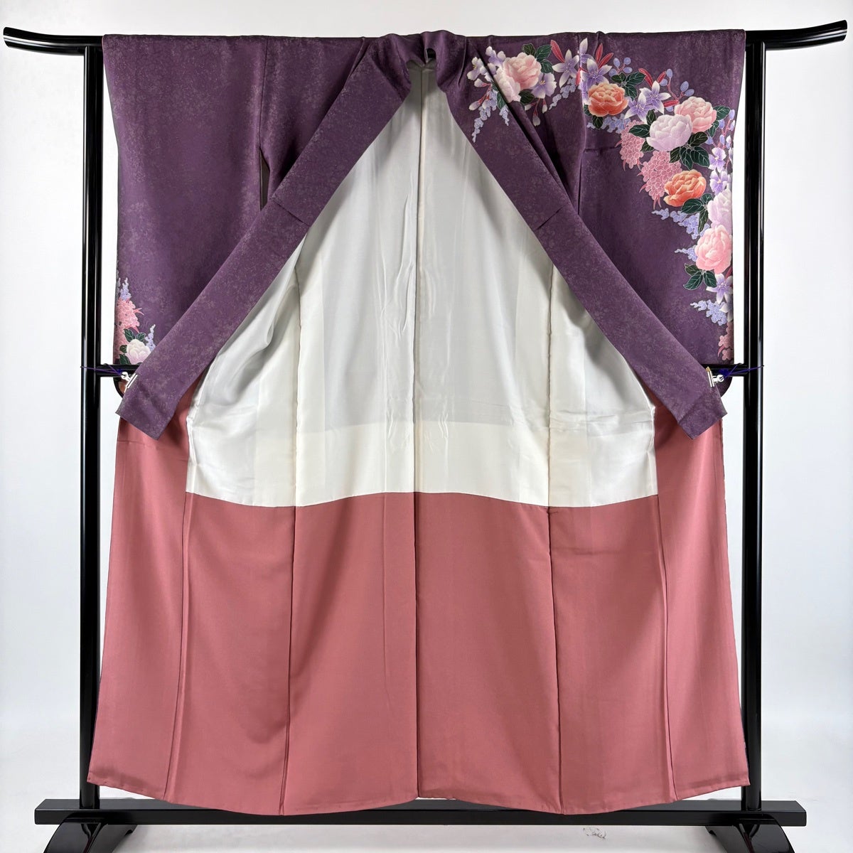 美品】 振袖 身丈155cm 裄丈63cm S 袷 二尺袖 草花 地紋 金通し 金彩