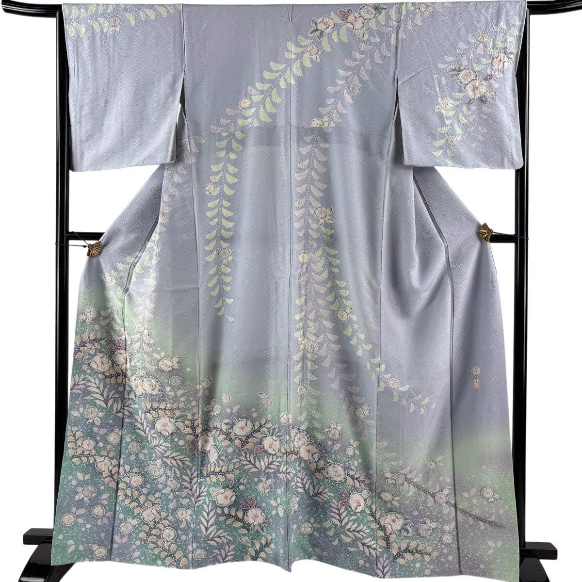A58美品　未使用　絽縮緬訪問着　辻ヶ花作者物　正絹　薄水色　逸品　フォーマル 訪問着 身丈164.5cm 裄丈65cm M 袷 落款あり 辻が花 ぼかし 水色 正絹