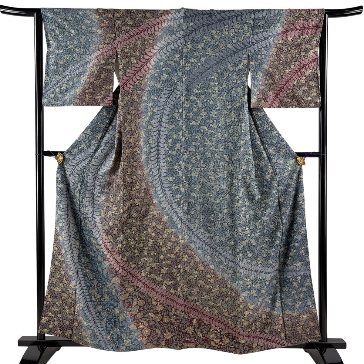 訪問着 身丈162cm 裄丈68.5cm L 袷 草花 波 金彩 薄紫 正絹 名品｜中古