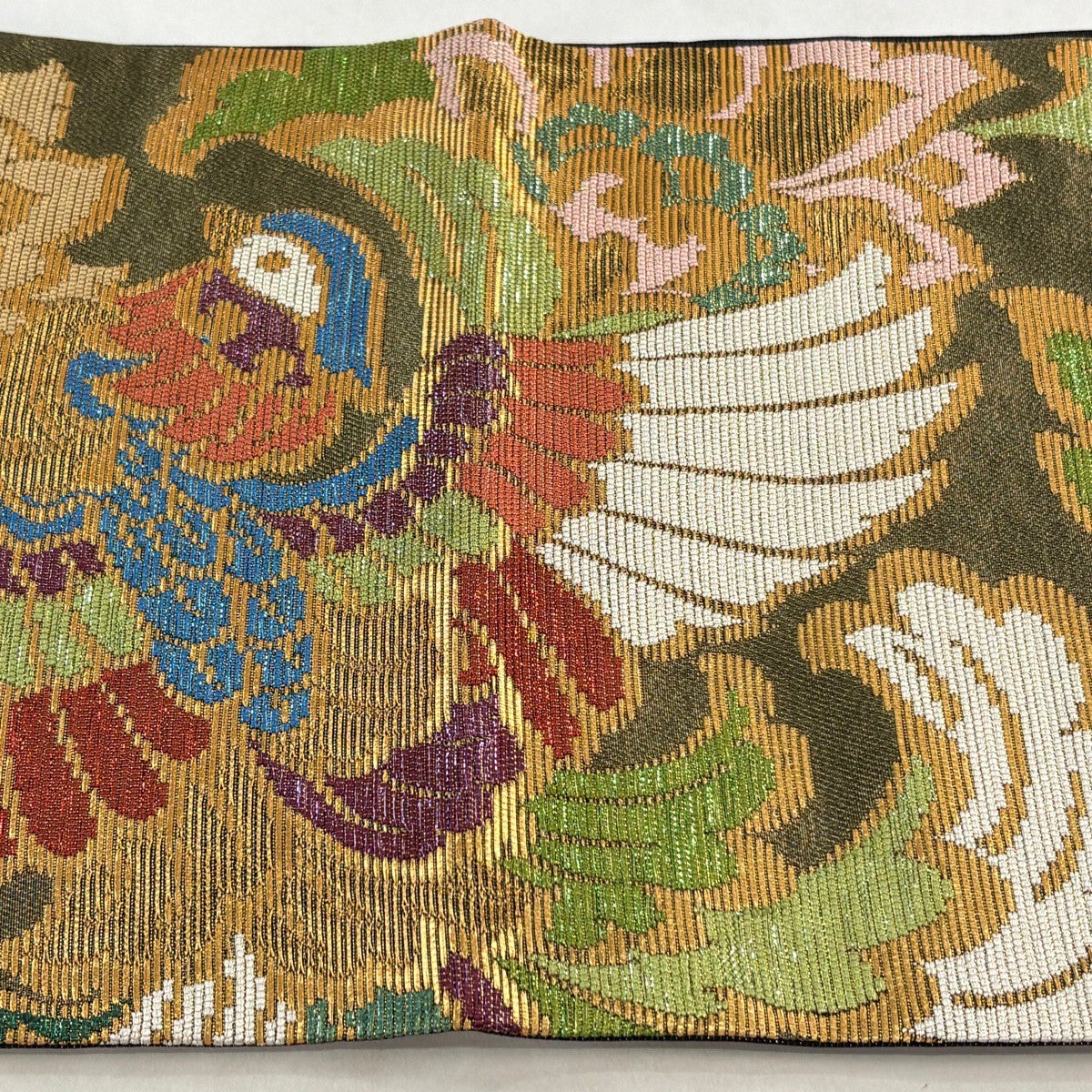 袋帯 秀品 鳳凰 草花 箔 金糸 金色 六通 正絹|中古・古着 袋帯 秀品 鳳凰 草花 箔 金糸 金色 六通 正絹|中古・古着