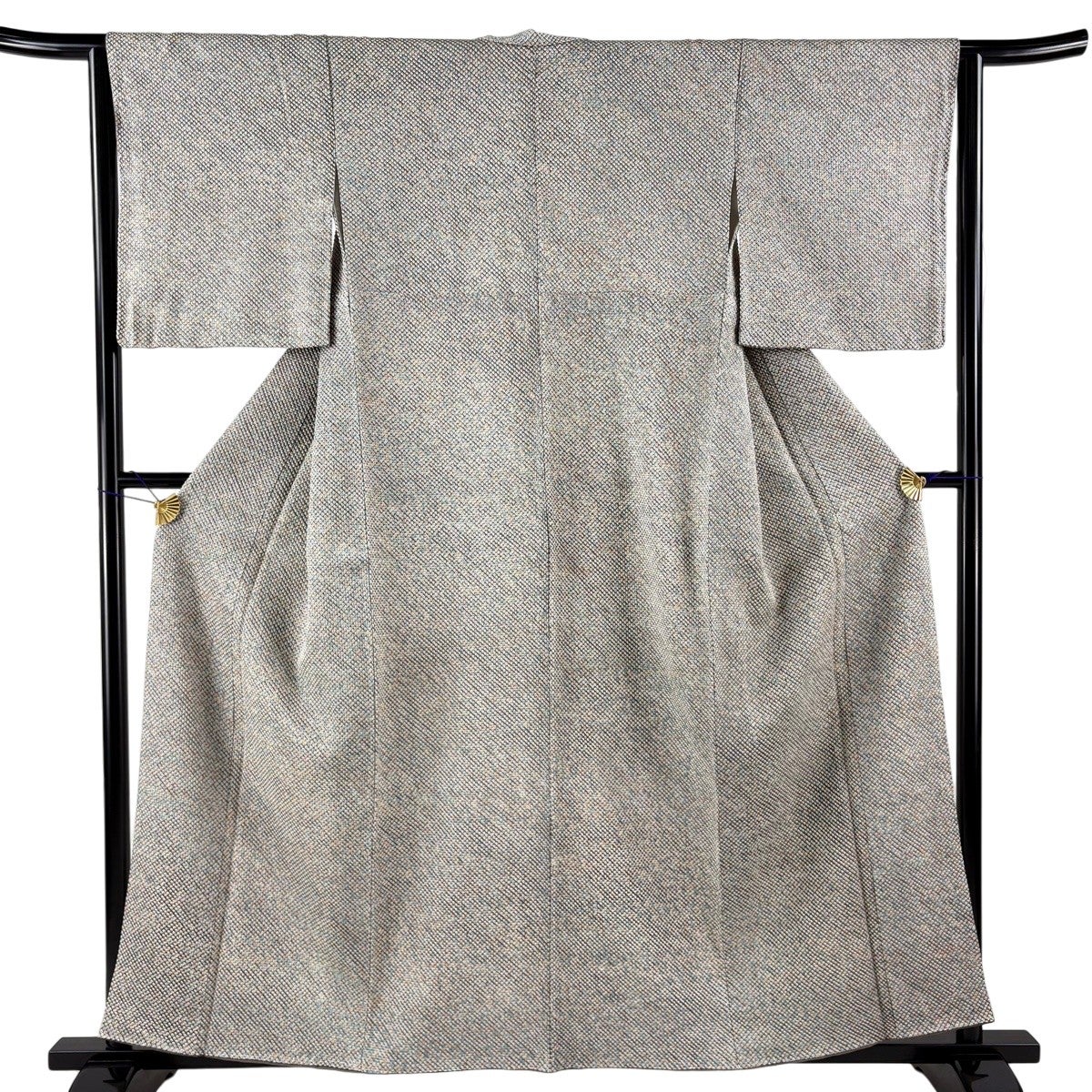美品】 小紋 身丈160cm 裄丈68cm L 袷 幾何学模様 総絞り 黒 正絹 秀品