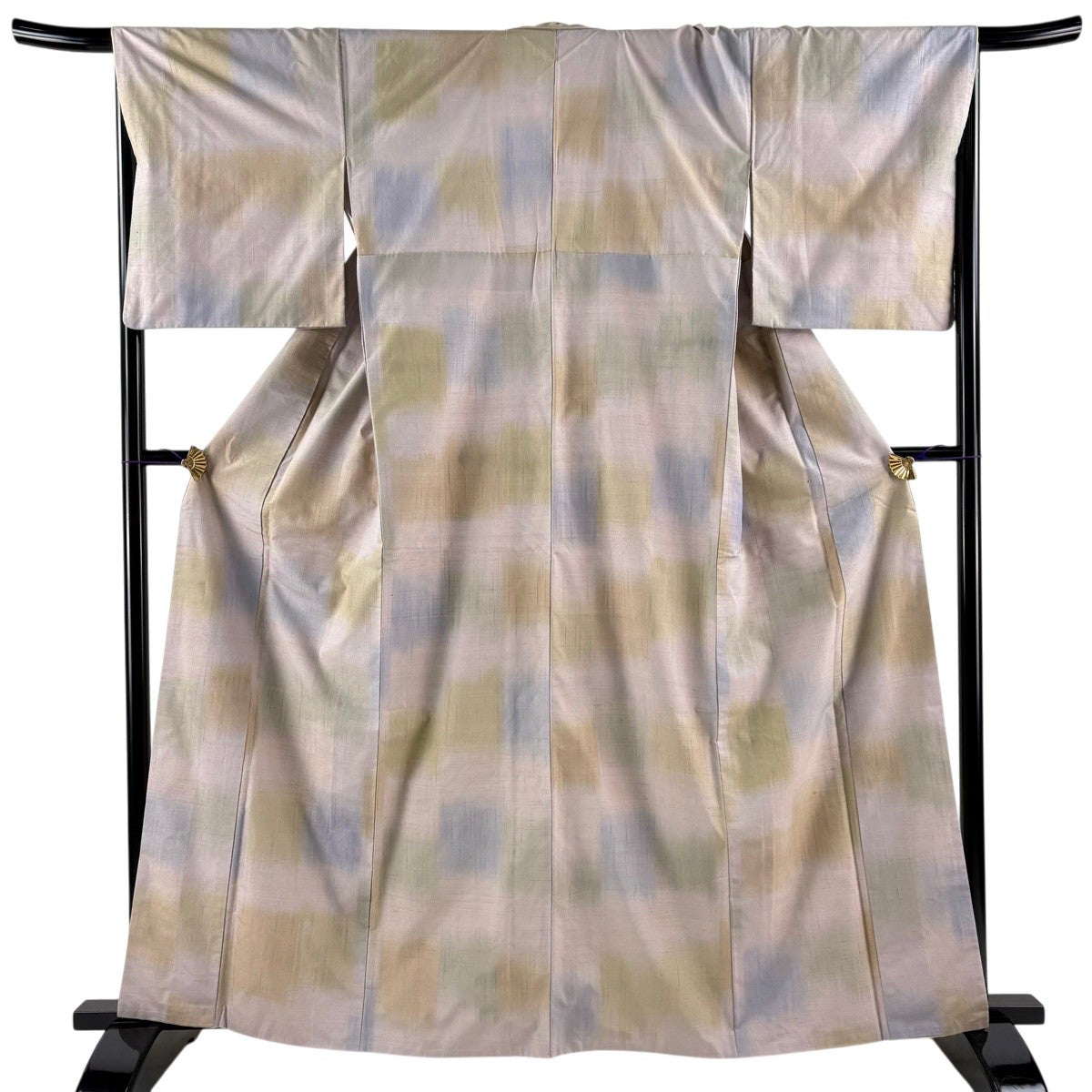 紬 身丈163cm 裄丈67.5cm L 袷 幾何学 灰紫 正絹 逸品｜中古・古着