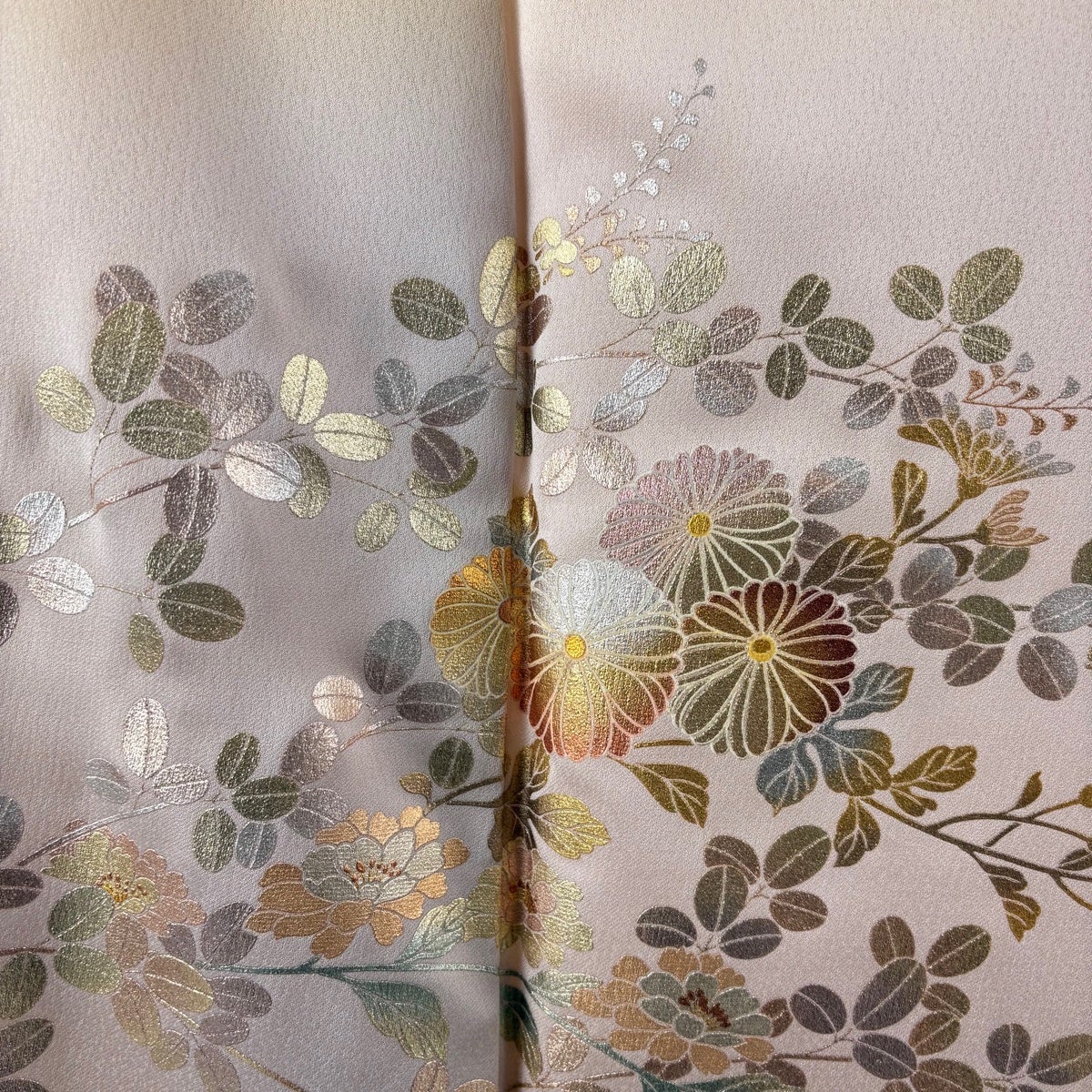 訪問着 身丈162.5cm 裄丈65cm M 袷 和田光正 落款あり 秋草 金銀彩