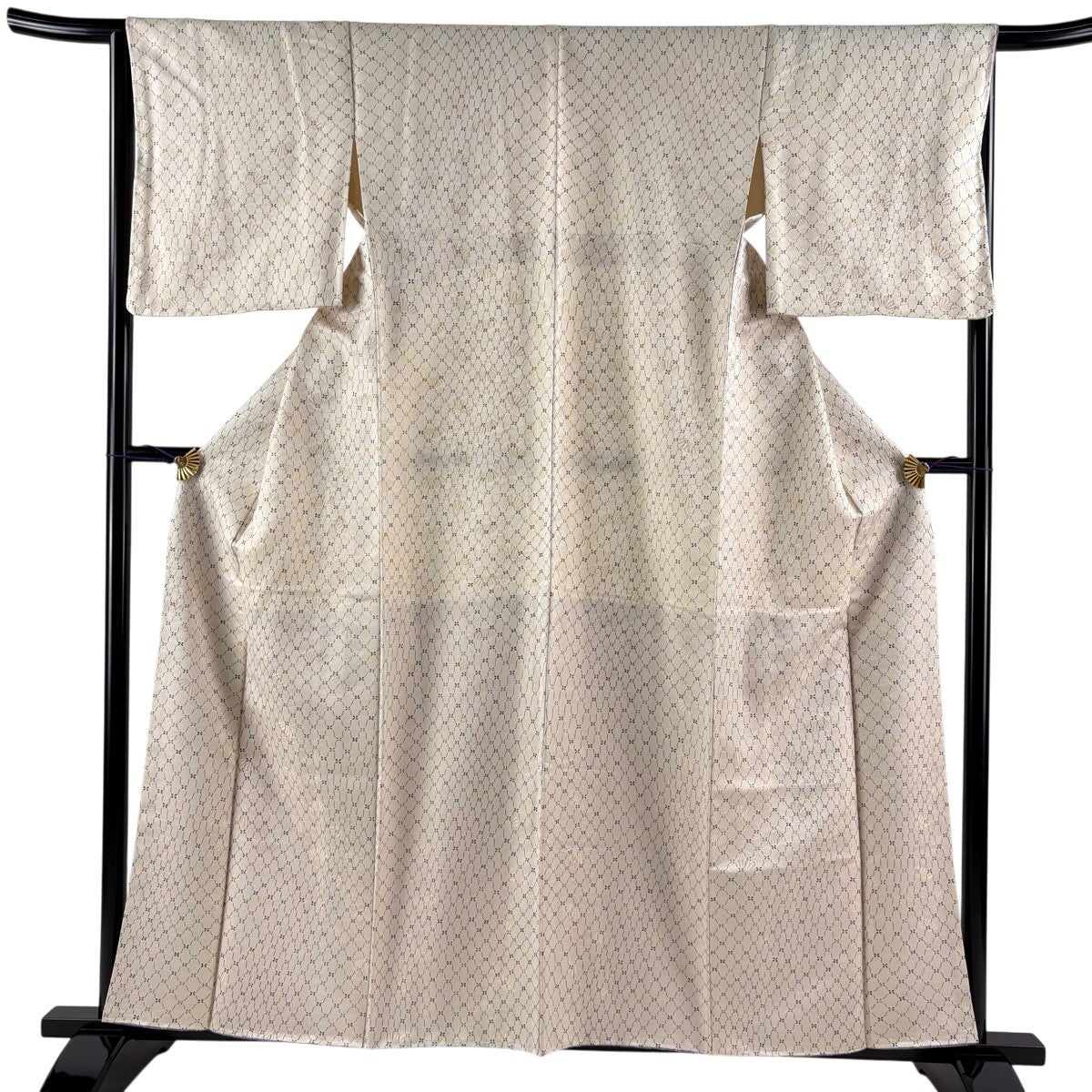 美品】 小紋 身丈159cm 裄丈65.5cm M 袷 やまと 網目 扇面 金通し