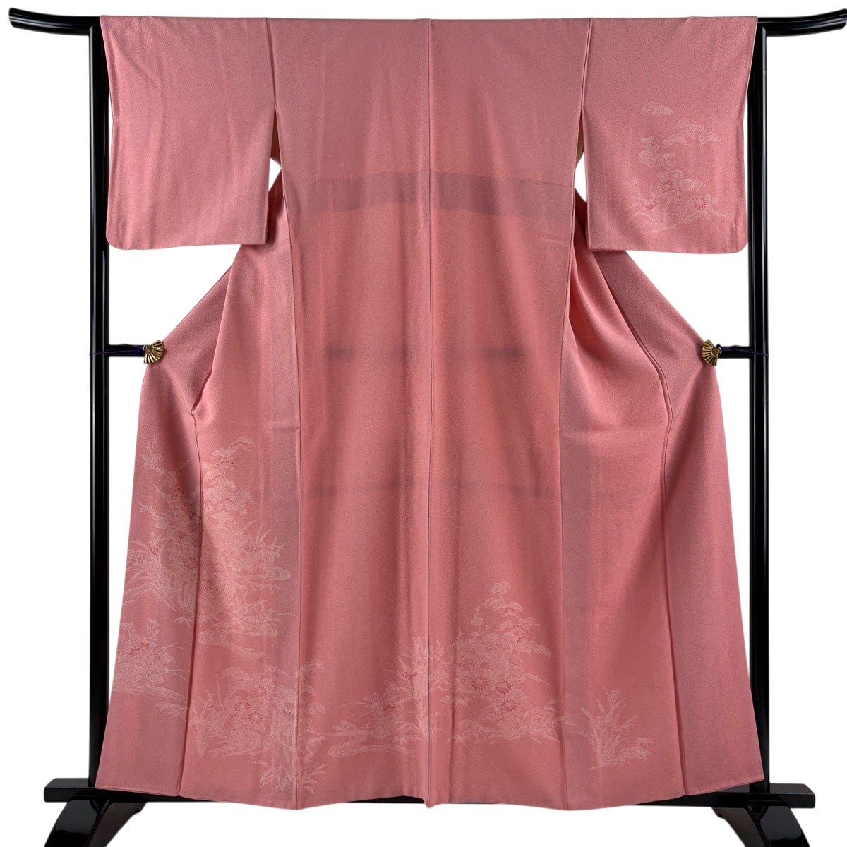 付下げ 身丈158cm 裄丈65cm M 袷 松竹梅 家屋 ピンク 正絹 優品｜中古