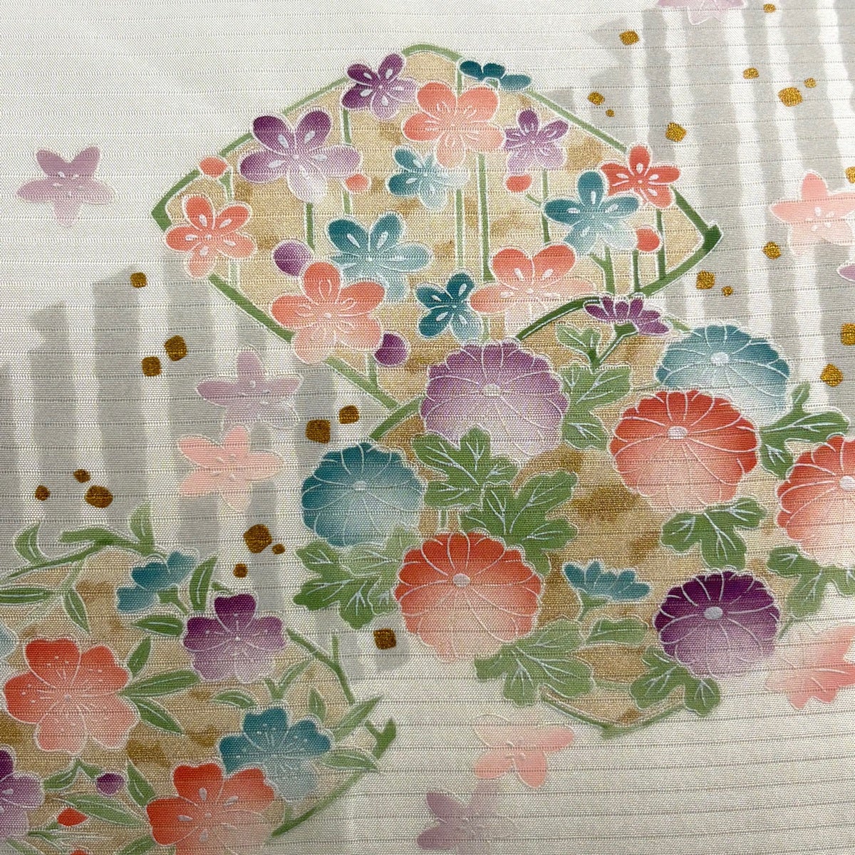 名古屋帯 優品 夏帯 絽 菊 桜 金彩 銀彩 クリーム 正絹｜中古・古着