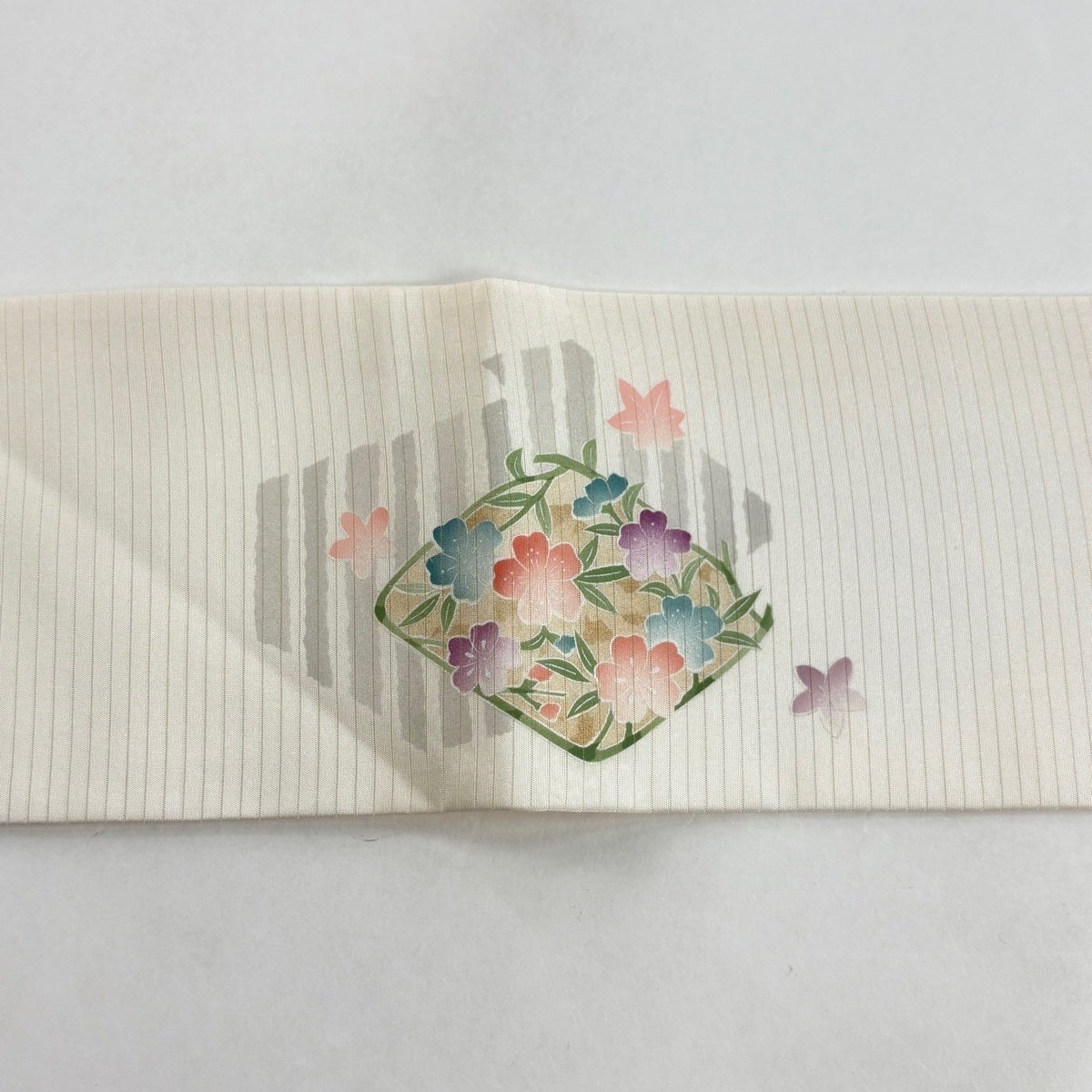 名古屋帯 優品 夏帯 絽 菊 桜 金彩 銀彩 クリーム 正絹｜中古・古着