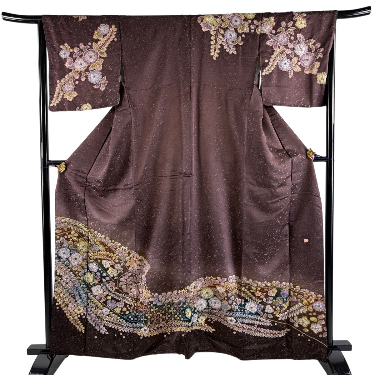 美品】 袋帯 名品 落款あり 辻が花 金通し 箔 灰茶 お太鼓柄 正絹