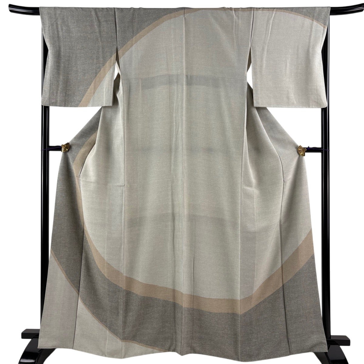 美品】 訪問着 身丈166cm 裄丈66cm M 袷 幾何学 染め分け 灰色 正絹 秀