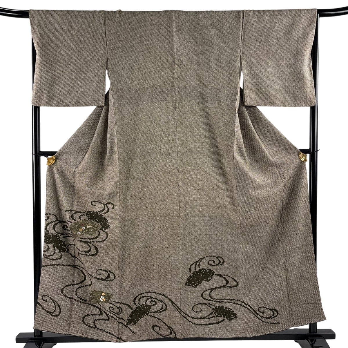 美品】 付下げ 身丈159cm 裄丈67.5cm L 袷 扇面 草花 刺繍 金糸 美品】 付下げ 身丈159cm 裄丈67.5cm L 袷 扇面 草花 刺繍 金糸