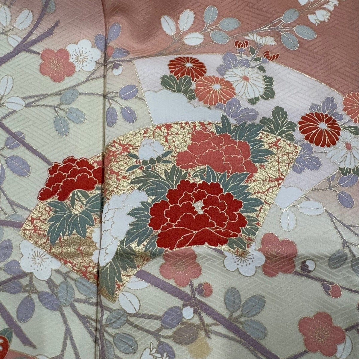 訪問着 身丈161.5cm 裄丈63cm S 袷 扇面 草花 金彩 ぼかし 訪問着 身丈161.5cm 裄丈63cm S 袷 扇面 草花 金彩 ぼかし