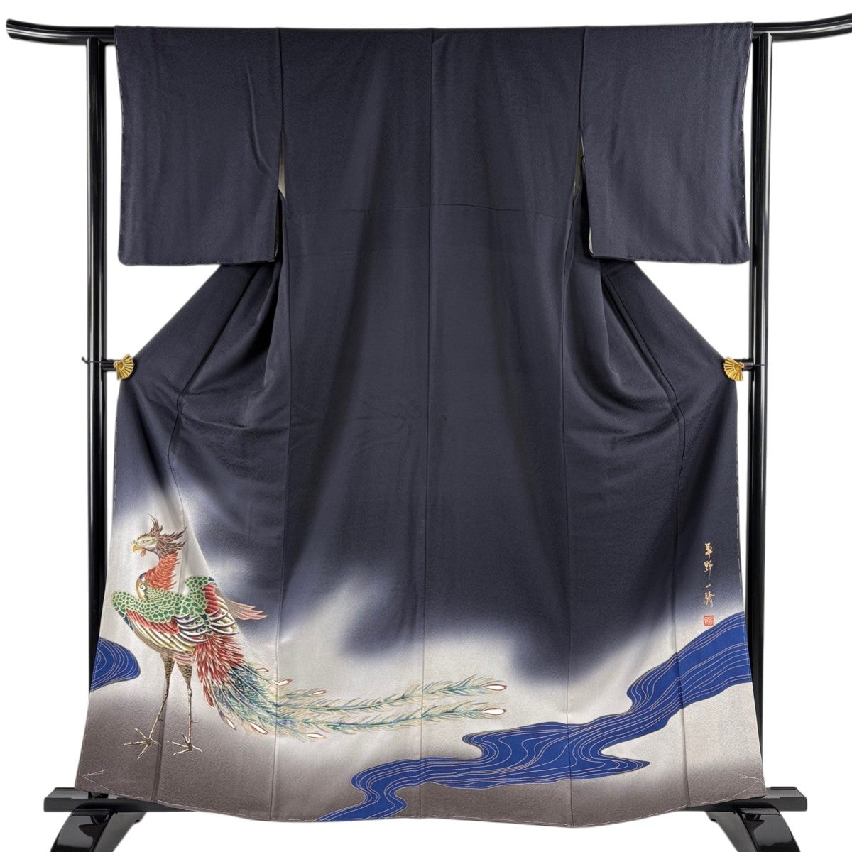 超美品　正絹　振袖　成人式　現代　着物　紫　草野一騎　作家物　花紋　158裄65 楽天市場】平和屋着物○染色作家 草野一騎 振袖 枝花文 金彩 正絹 逸品