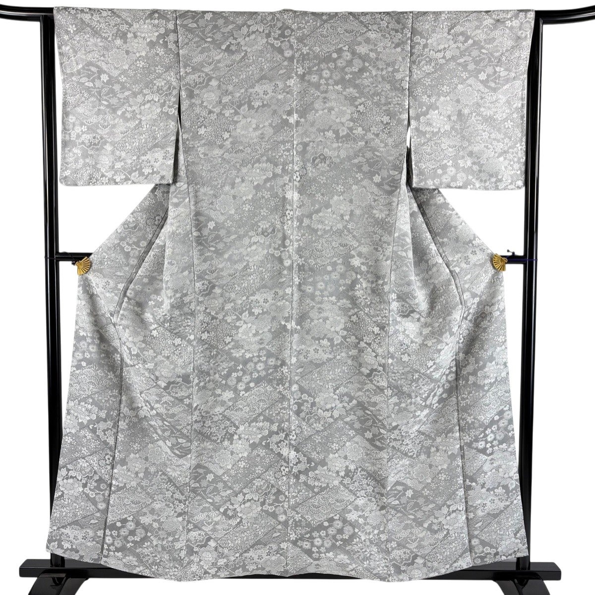 【美品】 小紋 身丈161cm 裄丈66.5cm 正絹 秀品 【中古】 美品】 小紋 身丈161cm 裄丈66cm M 袷 幾何学模様 ぼかし 縮緬 茶色