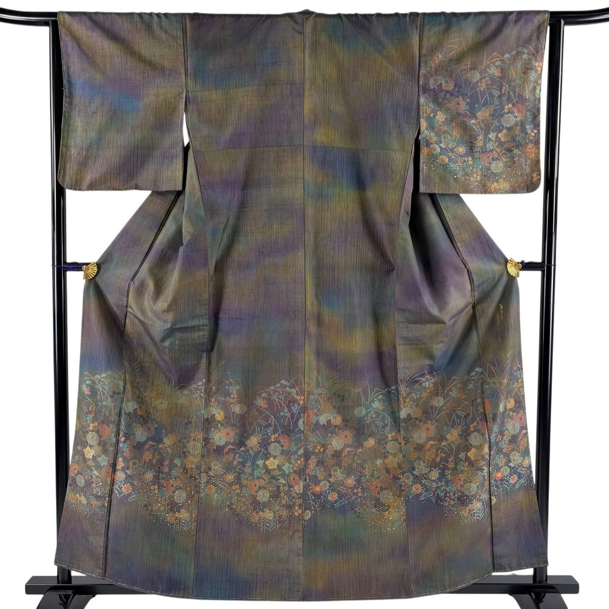 美品】 付下げ 身丈162.5cm 裄丈64cm M 袷 一乃倉 紬地 落款あり 草花