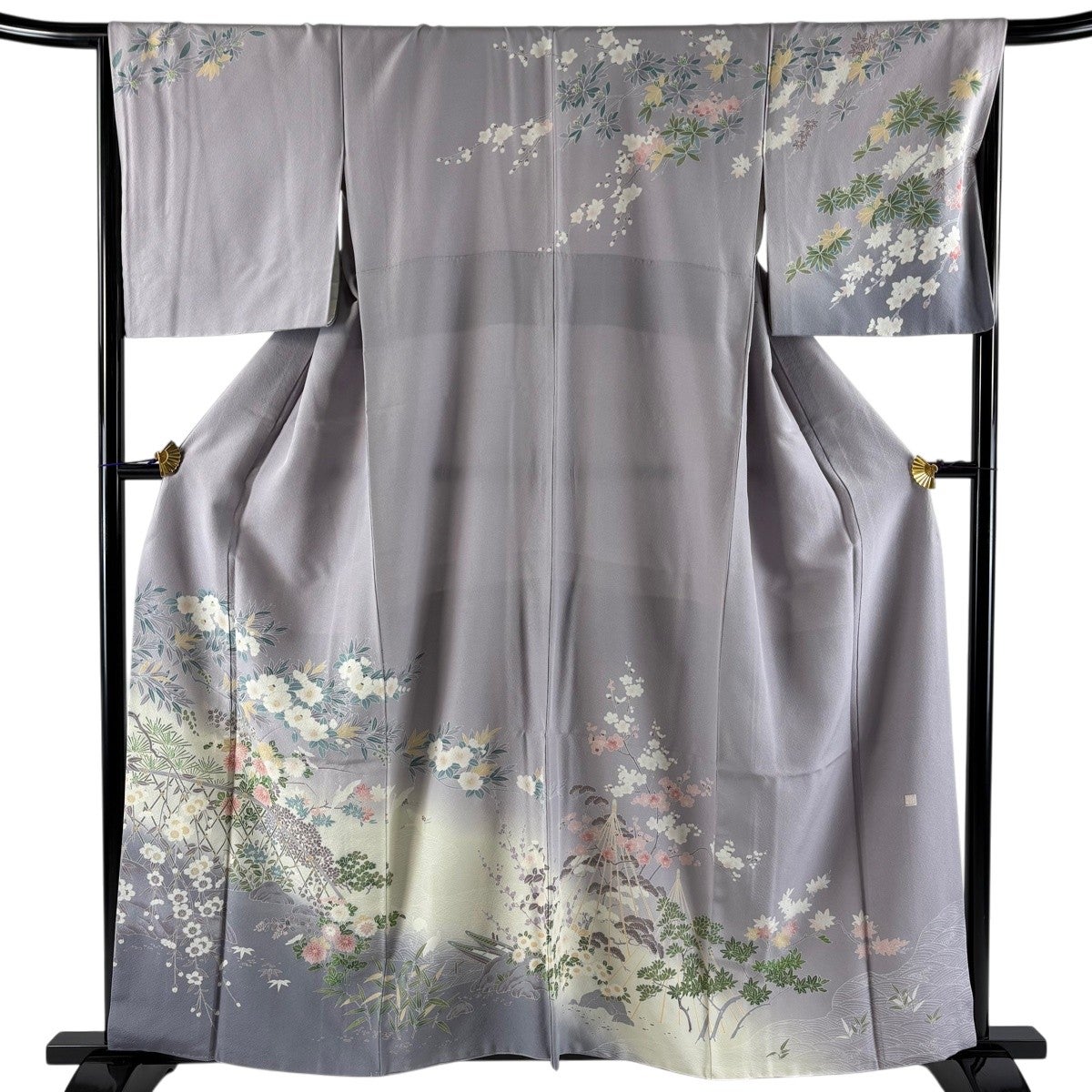 訪問着 身丈169.5cm 裄丈66.5cm M 袷 辻ヶ花柄 金通し ぼかし 黒 正絹