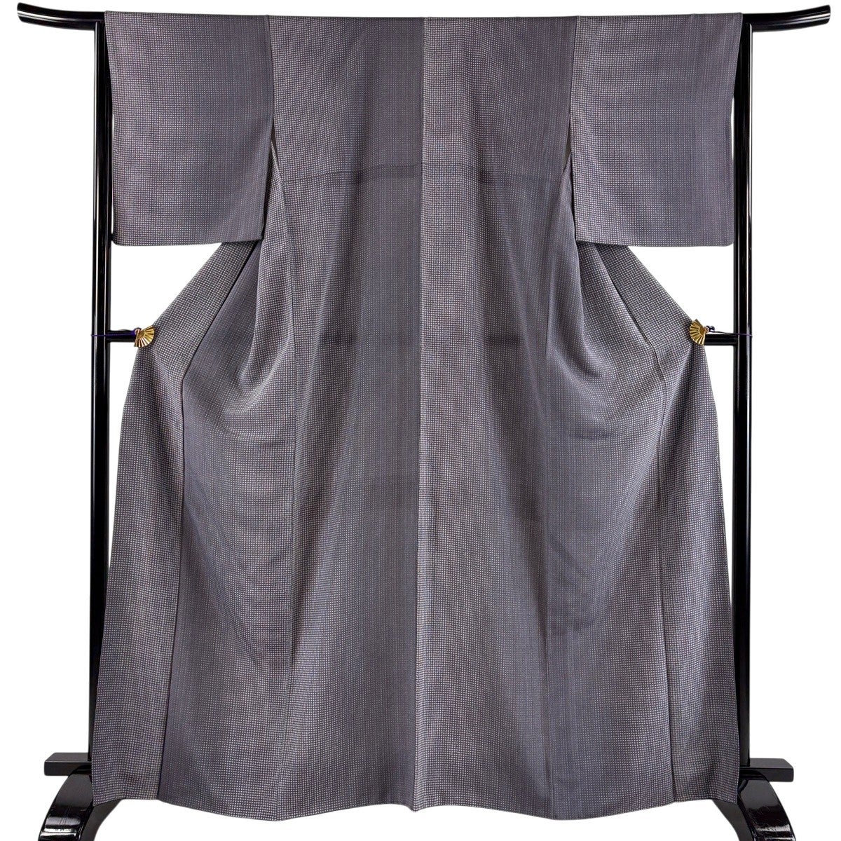 美品】 紬 身丈167cm 裄丈65.5cm M 袷 小千谷紬 証紙あり 華文 草花 灰