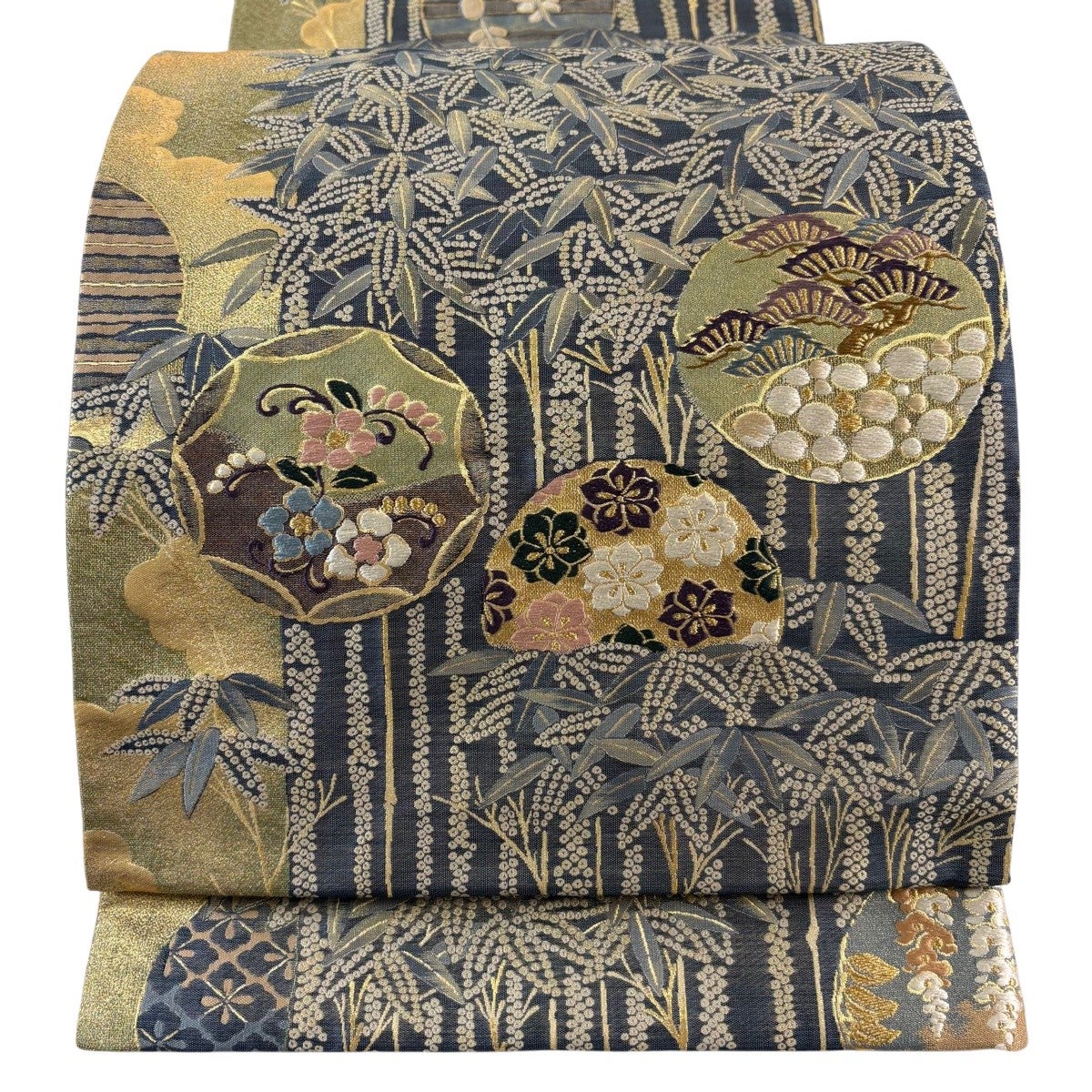 袋帯 秀品 鳳凰 花唐草 金糸 唐織 金色 六通 正絹｜中古・古着