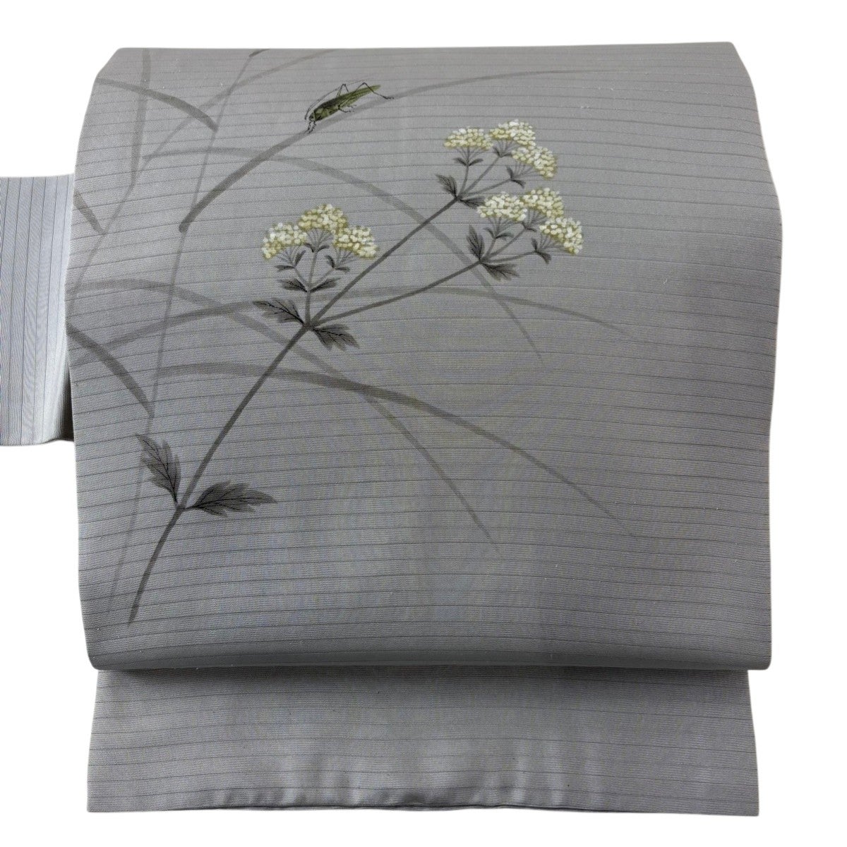 名古屋帯 秀品 夏帯 絽 八寸名古屋帯 松葉仕立て 草花 金銀糸 クリーム