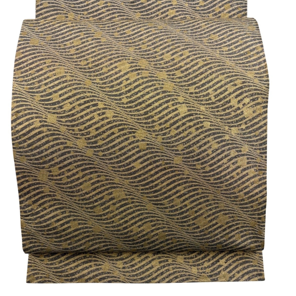 美品】 袋帯 逸品 牛首紬地 鳥 唐草 金彩 茶紫 お太鼓柄 正絹｜中古