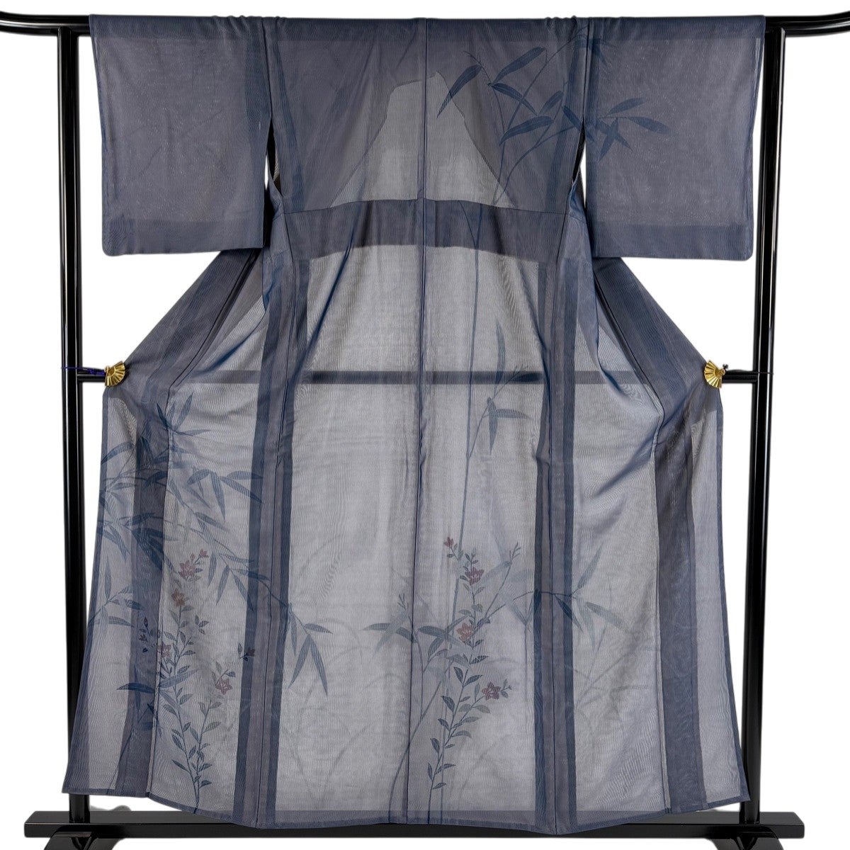 訪問着 身丈150cm 裄丈62cm S 紗袷 すすき 金彩 灰桜 正絹 秀品｜中古