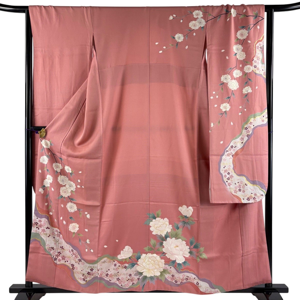 振袖 身丈159.5cm 裄丈65cm M 袷 袋帯フルセット 花 流水 金彩 総絞り