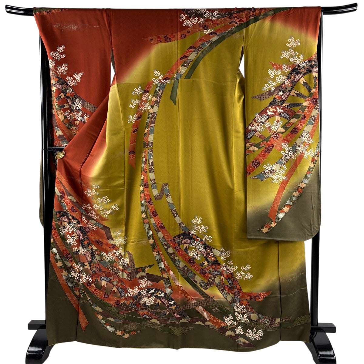 振袖 美品 名品 鳳凰 熨斗 金彩 ぼかし 茶色 袷 身丈169.5cm 裄丈66cm