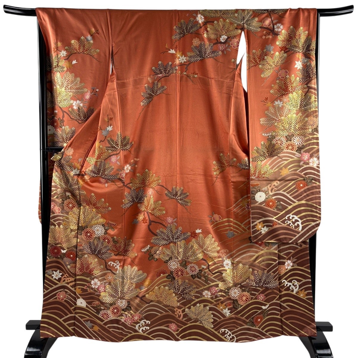美品】 振袖 身丈163.5cm 裄丈66cm M 袷 菊 総絞り ぼかし 薄オレンジ