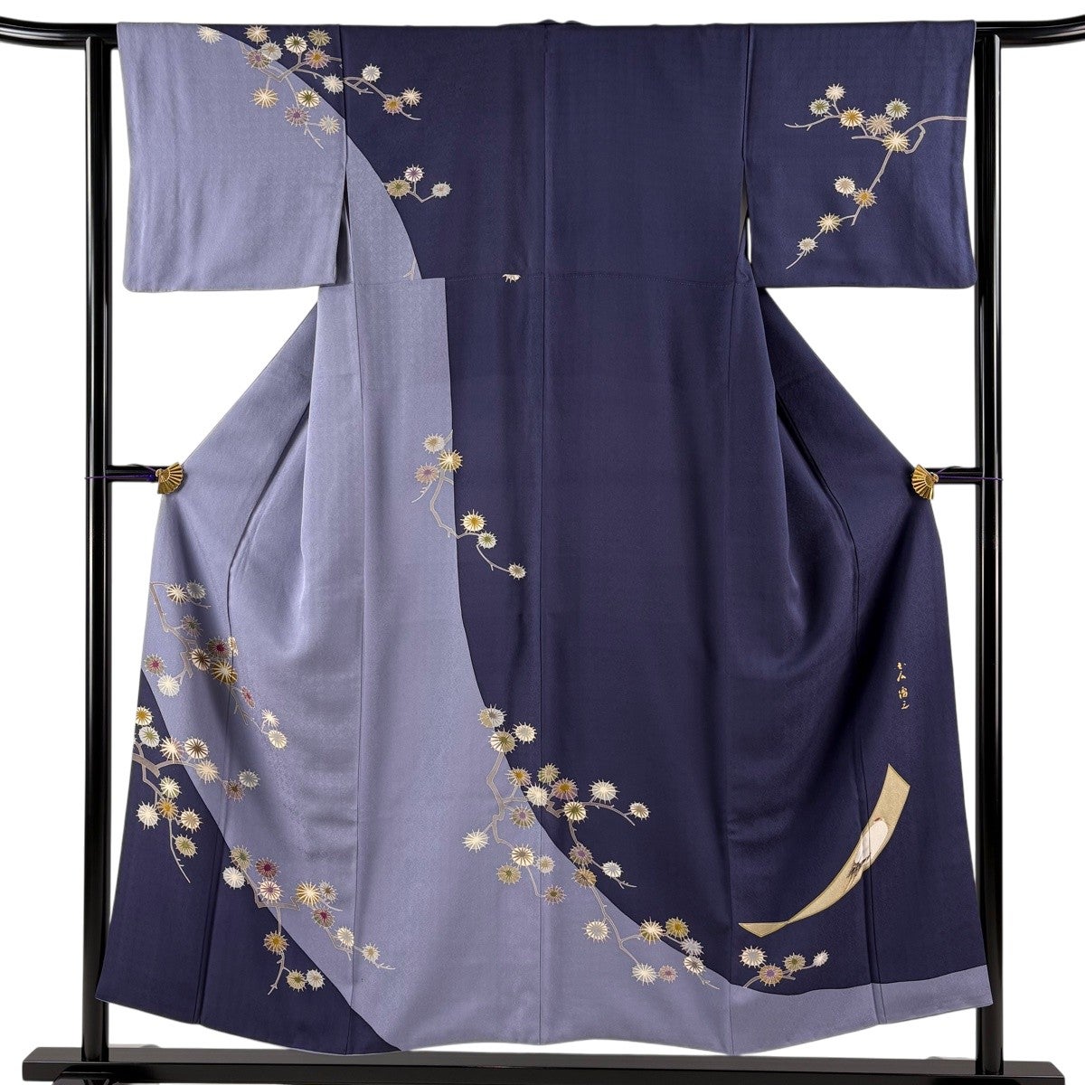 訪問着 身丈158cm 裄丈62cm S 袷 落款あり 菊 霞 金糸 絞り 薄ピンク