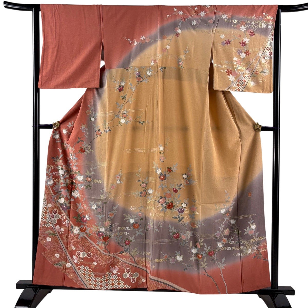訪問着 身丈158.5cm 裄丈64cm M 袷 落款あり 橘 有職文様 金銀彩