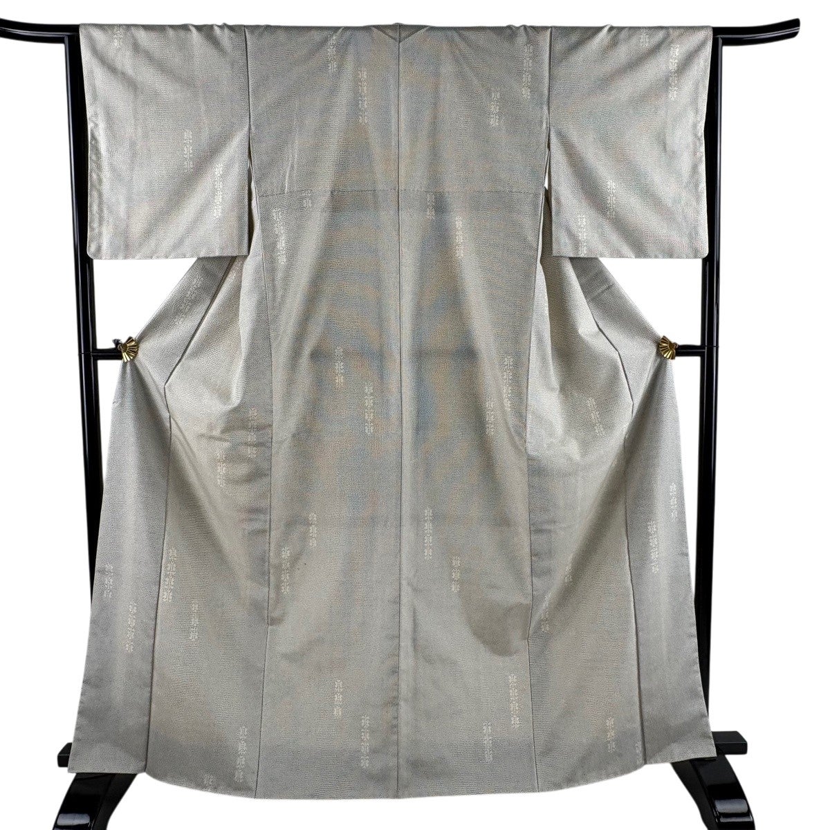 紬 身丈166cm 裄丈64.5cm M 袷 幾何学 絣柄 灰白 正絹 秀品｜中古