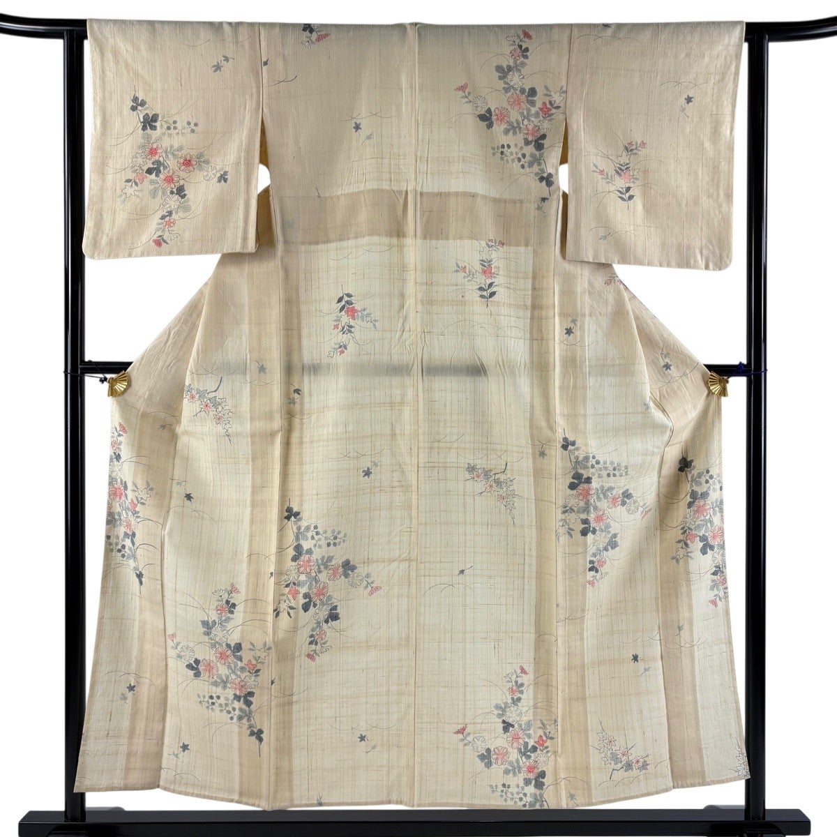 小紋 身丈152.5cm 裄丈62.5cm S 袷 草花 地紋 薄紫 正絹 秀品｜中古