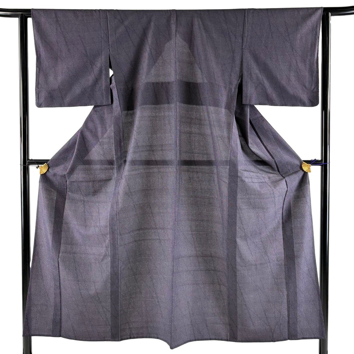 美品】 紬 身丈159cm 裄丈66cm M 袷 麻の葉 亀甲絣 濃紫 正絹 秀品