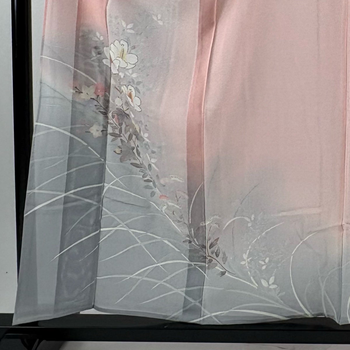 付下げ 身丈156cm 裄丈63cm S 単衣 絽 枝花 女郎花 金彩 ぼかし ピンク