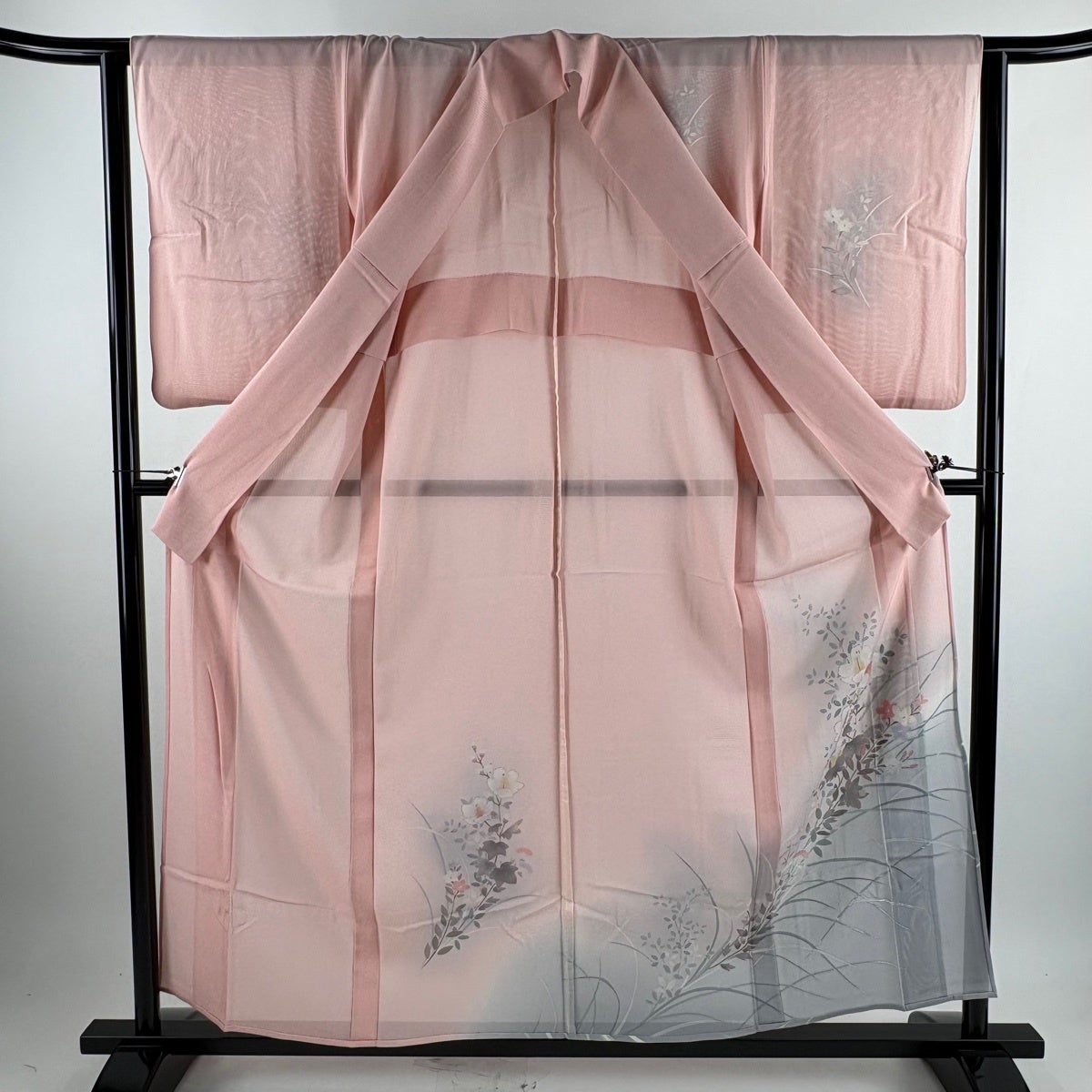 付下げ 身丈156cm 裄丈63cm S 単衣 絽 枝花 女郎花 金彩 ぼかし ピンク