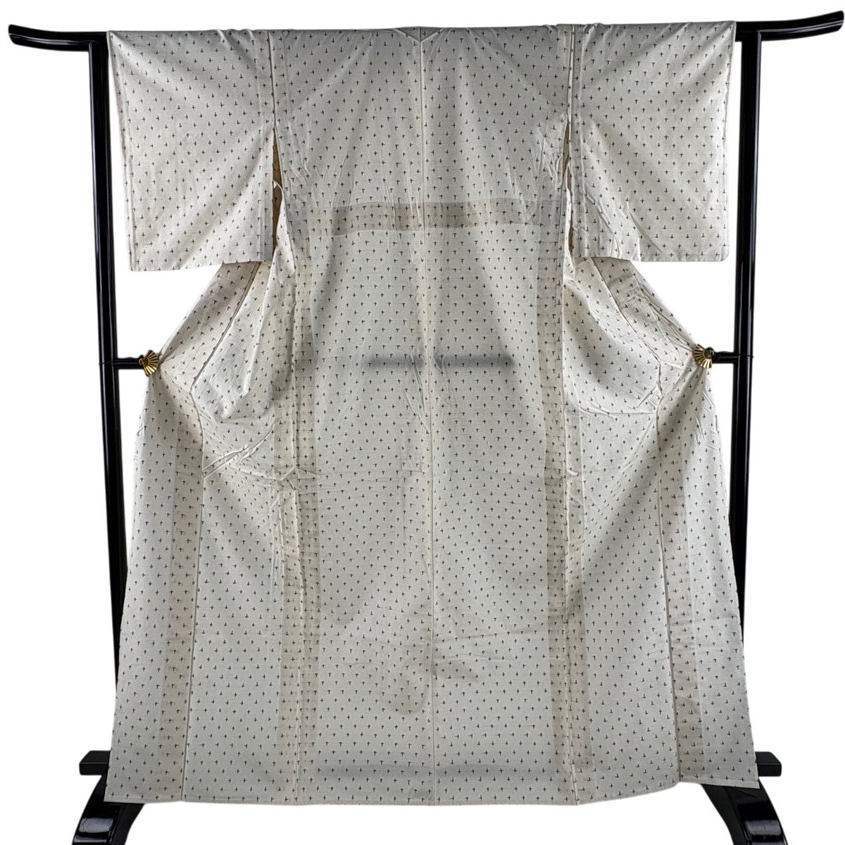 紬 身丈163cm 裄丈63cm S 袷 横縞 灰色 正絹 逸品｜中古・古着