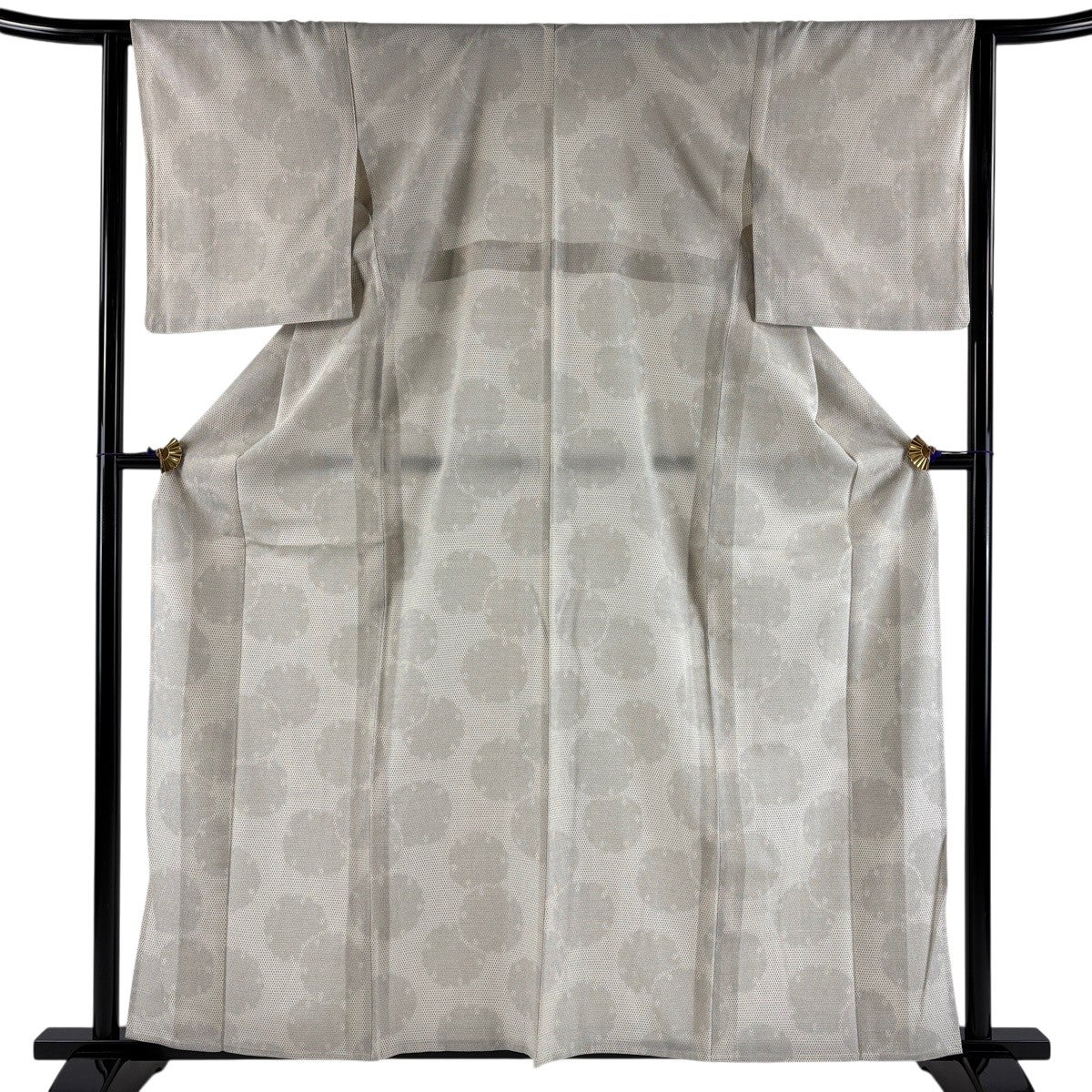 紬 身丈161.5cm 裄丈63cm S 単衣 雪輪 絣 クリーム 正絹 秀品｜中古