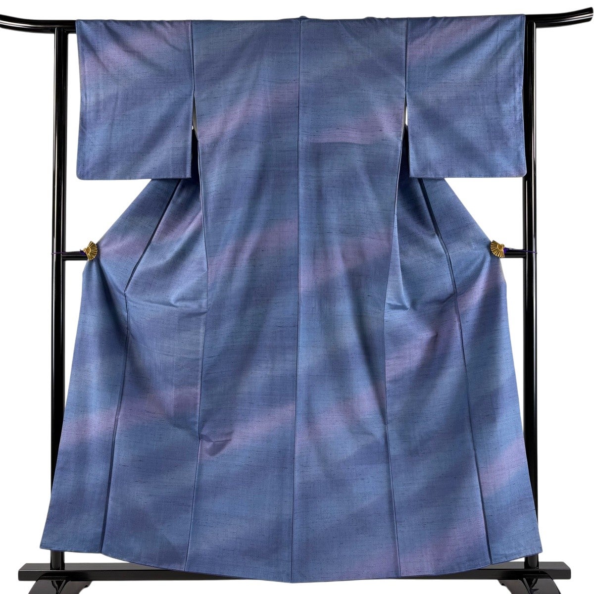 美品】 小紋 身丈157cm 裄丈61.5cm S 袷 紬地 ぼかし 青紫 正絹 秀品