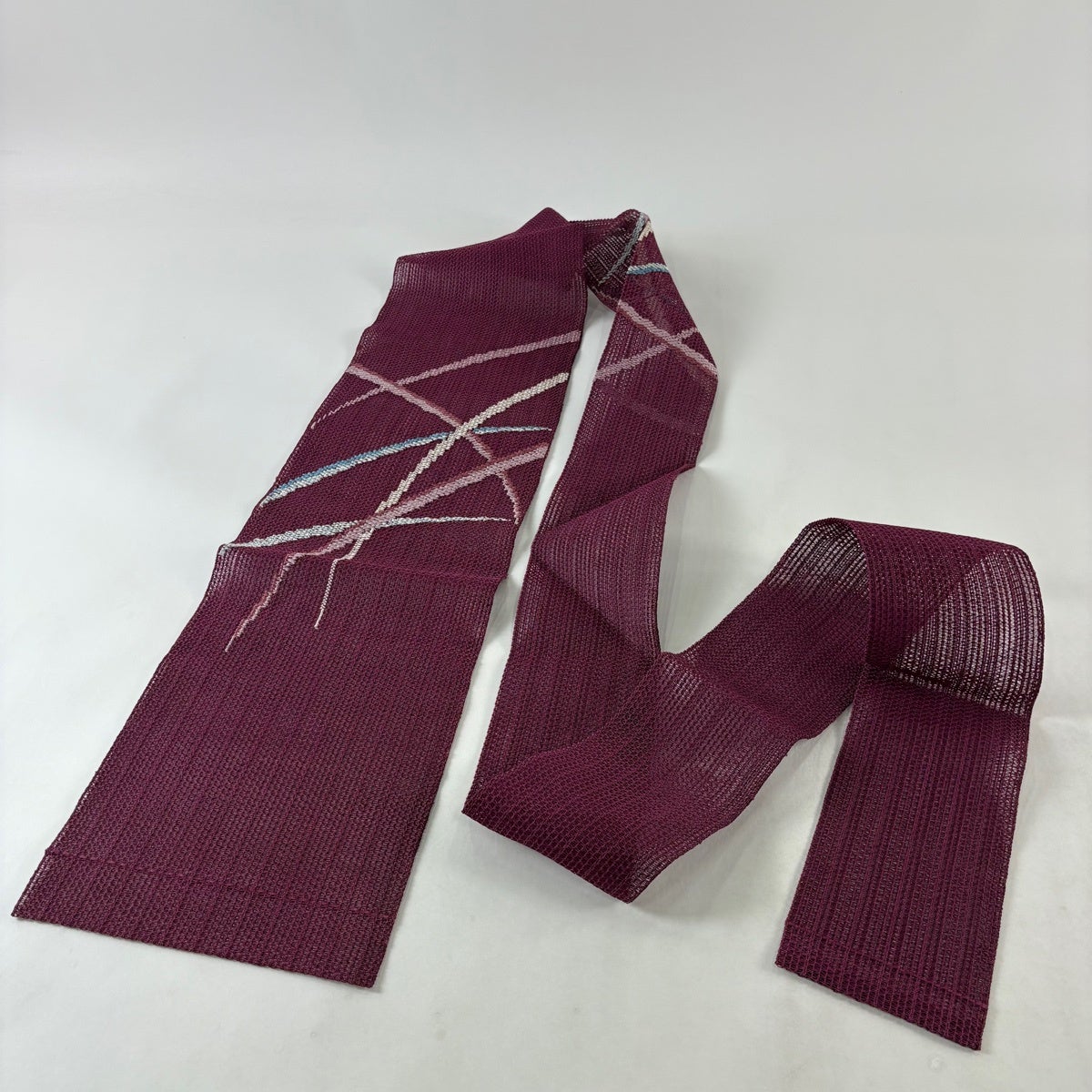 名古屋帯 秀品 八寸名古屋帯 夏帯 羅織 幾何学模様 赤紫 正絹 名古屋帯 秀品 八寸名古屋帯 夏帯 羅織 幾何学模様 赤紫 正絹