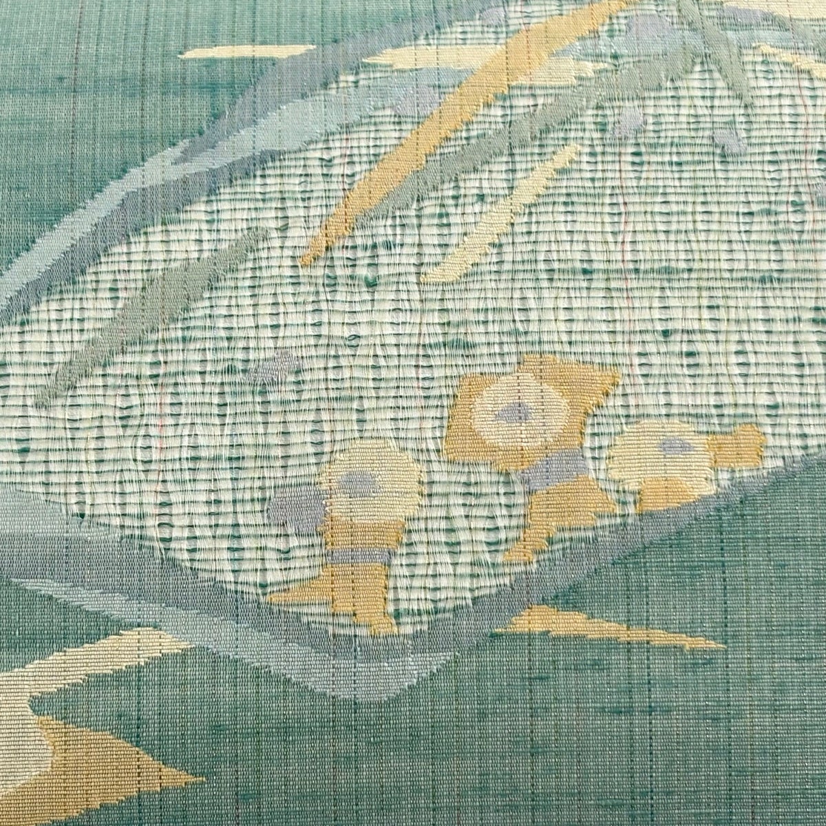 名古屋帯/夏帯/未使用品/12160 名古屋帯 秀品 夏帯 扇面 童 金銀糸 薄緑 正絹｜中古・古着
