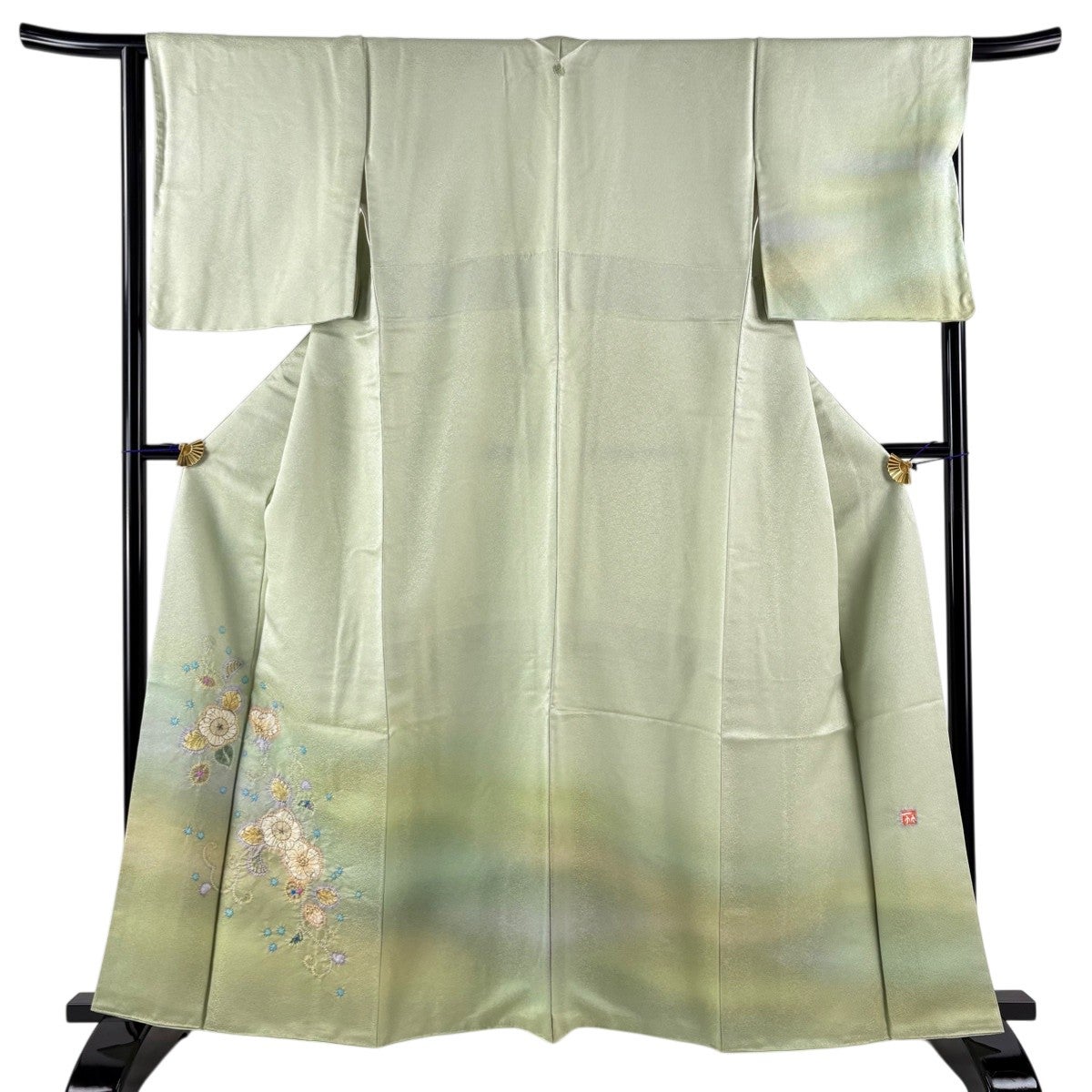 付下げ 身丈161.5cm 裄丈64cm 正絹 秀品 【中古】 付下げ 身丈161cm 裄丈64.5cm M 袷 波 竹 黒 正絹 秀品｜中古・古着
